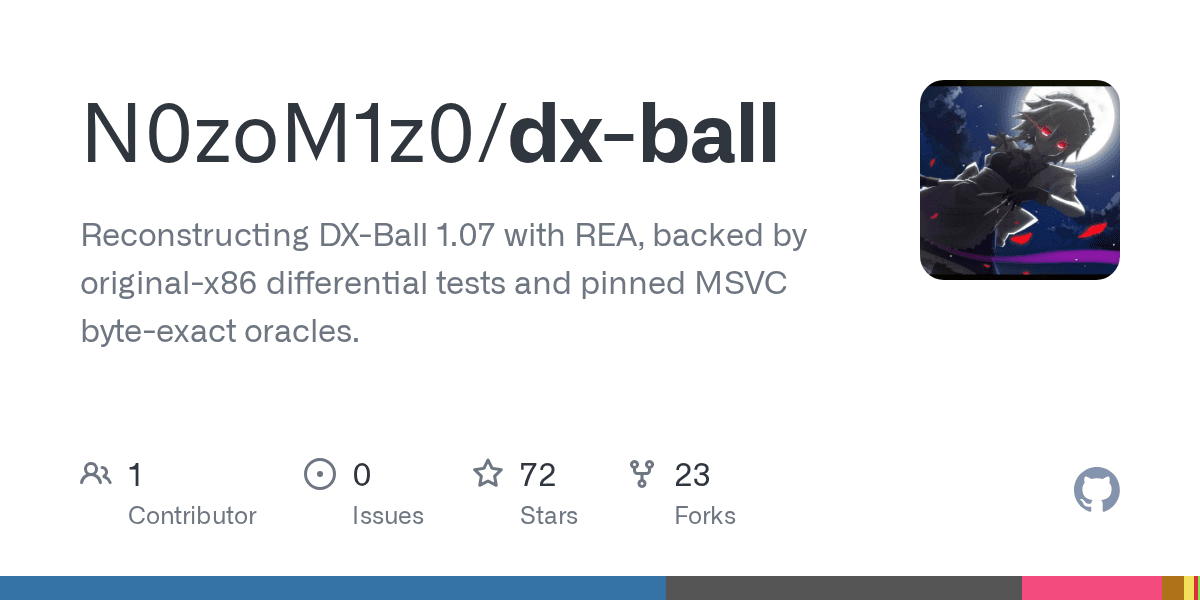 Image from DX-Ball 1.07 reconstruction with REA and Codex, checked against the original x86
